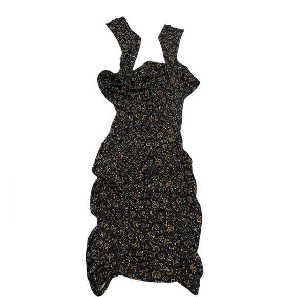 Veronica Beard Revolve Gretna Black Floral Print Ruched Mock Neck Dress Size M - Picture 6 of 12